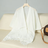 Openwork Fringe Knit Cape