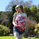 Crochet Yoke Watercolor Floral Sleeveless Blouse
