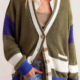 Colorblock Deep V-Neck Knit Cardigan