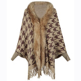 Houndstooth Faux Fur Cape