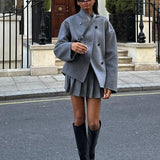 Solid Double-breasted Coat