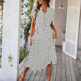 Polka Dot Midi Dress with Drawstring Waist
