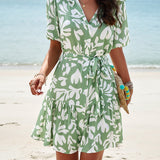 Abstract Printed Tiered Shirt Dress