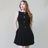 Pleated Waist Sleeveless Mini Dress