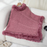 Cable Knit Faux Fur Trim Cape