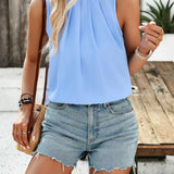 Pleated Mock Neck Sleeveless Top