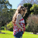 Crochet Yoke Watercolor Floral Sleeveless Blouse