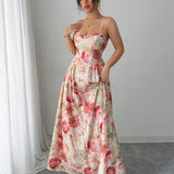 Floral Print Sweetheart Maxi Dress