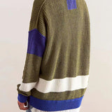 Colorblock Deep V-Neck Knit Cardigan
