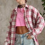 Pink Plaid Oversized Cotton Shirt