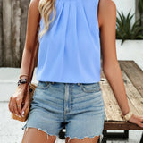 Pleated Mock Neck Sleeveless Top
