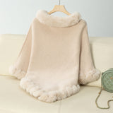 Textured Knit Poncho with Faux Fur