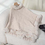 Cable Knit Faux Fur Trim Cape