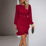 Ruffled Hem Puff Sleeve Dress