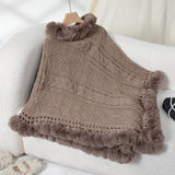 Cable Knit Faux Fur Trim Cape