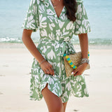 Abstract Printed Tiered Shirt Dress