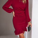 Ruffled Hem Puff Sleeve Dress