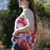 Crochet Yoke Watercolor Floral Sleeveless Blouse
