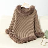 Textured Knit Poncho with Faux Fur
