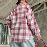 Pink Plaid Oversized Cotton Shirt
