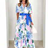 Hydrangea Bloom Belted Maxi Dress