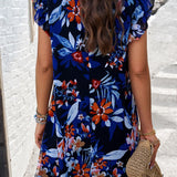 Floral Ruffle Sleeve A-Line Dress
