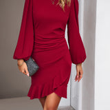 Ruffled Hem Puff Sleeve Dress