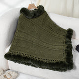 Cable Knit Faux Fur Trim Cape