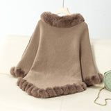 Textured Knit Poncho with Faux Fur
