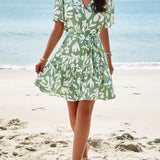 Abstract Printed Tiered Shirt Dress
