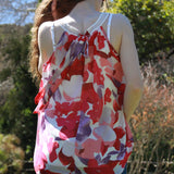 Crochet Yoke Watercolor Floral Sleeveless Blouse