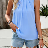 Pleated Mock Neck Sleeveless Top