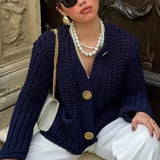 Single breasted coarse knitted jacket