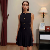 Pleated Waist Sleeveless Mini Dress