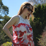 Crochet Yoke Watercolor Floral Sleeveless Blouse