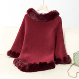 Textured Knit Poncho with Faux Fur
