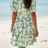 Abstract Printed Tiered Shirt Dress