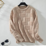 Basketweave Texture Crewneck Sweater