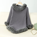 Textured Knit Poncho with Faux Fur