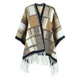 Checked Fringe Hem Cape