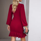 Ruffled Hem Puff Sleeve Dress