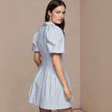 Striped Puff Sleeve Button-Front Mini Dress