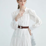 V-Neck Lace Up Long Sleeved Dress