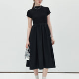 Half High Collar Patchwork Dress