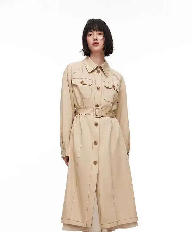 Loose Collar Split Trench Coat - BOOGOO