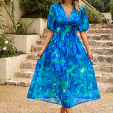 Printed short sleeved long dress