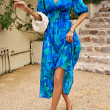 Printed short sleeved long dress
