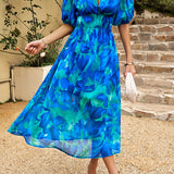 Printed short sleeved long dress