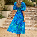 Printed short sleeved long dress