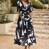 Printed short sleeved long dress